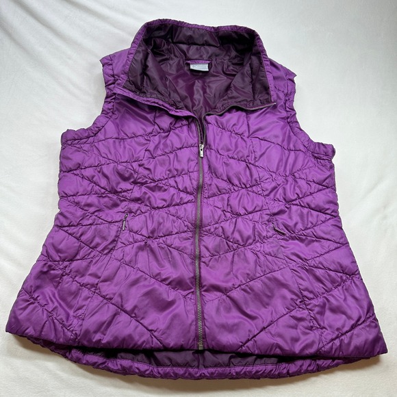 Columbia Purple Quilted Puffer Vest Full Zip Stand Collar Women's XL Warm Winter - Picture 7 of 16